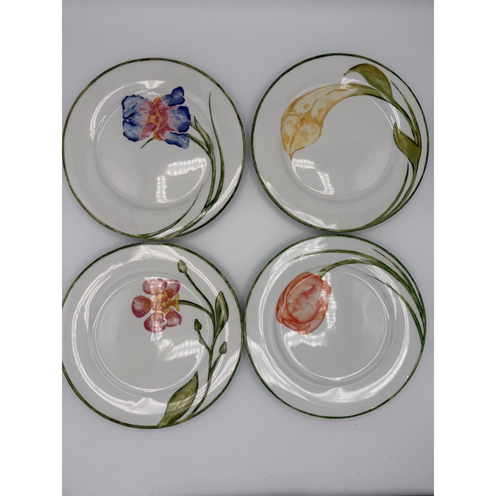 Vintage 1990s Pier 1 Imports Floral Porcelain Salad Plates Set of 4 7 5/8"